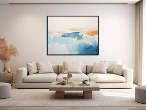 Large Abstract Seascape - Canvas Wall Art - Framed Canvas Print - Modern Coastal Painting - Extra Large Artwork - Light Blue - &quot;SOLACE&quot;