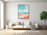 Large Abstract Seascape - Canvas Wall Art - Framed Canvas Print - Modern Beach Painting - Extra Large Artwork - Light Blue - &quot;BEACHSIDE&quot;