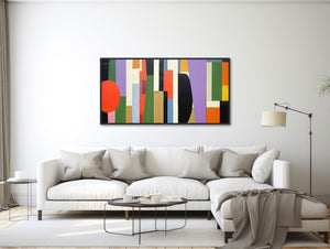 Large Mid-Century Canvas Wall Art - Framed Canvas Print - Midcentury Modern Abstract Painting - Large Geometric Artwork - &quot;RETRO VISION 2&quot;