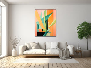 Large Mid-Century Canvas Wall Art - Framed Canvas Print - Midcentury Modern Abstract Painting - Tropical, Botanical Artwork - &quot;BEACHSIDE&quot;