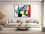 Large Mid-Century Canvas Wall Art - Framed Canvas Print - Midcentury Modern Abstract Painting - Tropical, Botanical Artwork - &quot;WIND&quot;