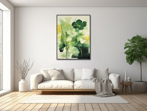 Large Floral Canvas Wall Art - Framed Canvas Print - Modern Abstract Floral Painting - Extra Large Flower Artwork - &quot;FOREVER GREEN 3&quot;