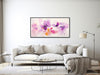 Large Floral Canvas Wall Art - Framed Canvas Print - Modern Abstract Floral Painting - Panoramic - Flower Artwork - &quot;PLUM PURPLE 3&quot;