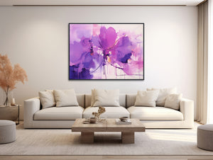 Large Floral Canvas Wall Art - Framed Canvas Print - Modern Abstract Floral Painting - Large Artwork - Purple Flowers - &quot;PLUM PURPLE 2&quot;