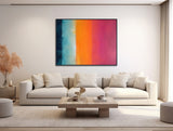 Large Geometric Canvas Wall Art - Framed Canvas Print - Modern Abstract Painting - Extra Large Minimal Artwork - Blue, Orange - &quot;FRINGE&quot;