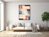 Large Geometric Canvas Wall Art - Framed Canvas Print - Modern Abstract Painting - Extra Large Geometric Artwork - Beige, Blue - &quot;REWIND&quot;