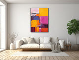 Large Geometric Canvas Wall Art - Framed Canvas Print - Modern Abstract Painting - Yellow, Purple Geometric - Artwork - &quot;LOOKING FOR BLUE&quot;