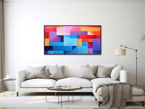 Large Geometric Canvas Wall Art - Framed Canvas Print - Modern Abstract Painting - Extra Large Geometric Artwork - Blue, Red - &quot;IN THE BOX&quot;