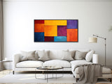 Large Geometric Canvas Wall Art - Framed Canvas Print - Modern Abstract Painting -  Large Artwork - Orange, Purple - &quot;COMING TOGETHER&quot;