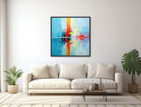 Large Abstract Canvas Wall Art - Framed Canvas Print - Modern Abstract Painting - Extra Large Blue and Red Artwork - &quot;PERFECT PITCH&quot;