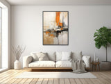 Large Abstract Canvas Wall Art - Framed Canvas Print - Modern Abstract Expressionist Painting - Black, Orange, Beige Artwork - &quot;REALM&quot;