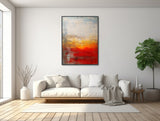 Large Abstract Canvas Wall Art - Framed Canvas Print - Modern Red and Gray Abstract Painting - Extra Large Minimal Artwork - &quot;PRELUDE&quot;