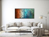 Large Abstract Canvas Wall Art - Framed Canvas Print - Modern Abstract Painting - Panoramic Artwork - Teal, Green, Rust - &quot;REFLECTION&quot;