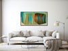 Large Mid-Century Canvas Wall Art - Framed Canvas Print - Geometric Abstract Painting - Teal, Orange, Olive Green, Brown - &quot;Multiplex Dark&quot;