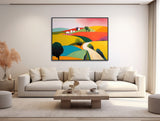 Large Abstract Landscape - Canvas Wall Art - Framed Canvas Print - Modern Landscape Painting - Extra Large Artwork - Colorful - &quot;HILLSIDE 3&quot;