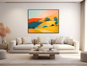 Large Abstract Landscape - Canvas Wall Art - Framed Canvas Print - Modern Landscape Painting - Extra Large Artwork - Colorful - &quot;HILLSIDE 4&quot;