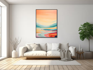 Large Abstract Landscape - Canvas Wall Art - Framed Canvas Print - Modern Landscape Painting - Colorful Artwork - &quot;Misty Horizon 3&quot;