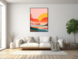 Large Abstract Landscape - Canvas Wall Art - Framed Canvas Print - Modern Landscape Painting - Extra Large Artwork - Pink - &quot;MISTY HORIZON&quot;