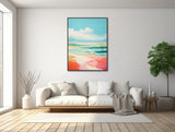 Large Abstract Landscape - Canvas Wall Art - Framed Canvas Print - Modern Landscape Painting - Extra Large Artwork - Pink - &quot;MISTY HORIZON&quot;