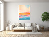 Large Abstract Seascape - Canvas Wall Art - Framed Canvas Print - Modern Beach Painting - Extra Large Artwork  - Blue / Orange - &quot;ISLE&quot;