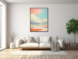 Large Abstract Seascape - Canvas Wall Art - Framed Canvas Print - Modern Ocean Painting - Extra Large Artwork - Blue / Orange - &quot;Outlook&quot;