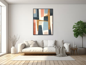 Large Mid-Century Canvas Wall Art - Framed Canvas Print - Midcentury Modern Abstract Painting - Large Geometric Artwork - &quot;COSMIC BLISS&quot;