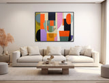 Large Mid-Century Canvas Wall Art - Framed Canvas Print - Midcentury Modern Abstract Painting - Extra Large Geometric Artwork - &quot;CHARMED&quot;