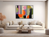 Large Mid-Century Canvas Wall Art - Framed Canvas Print - Midcentury Modern Abstract Painting - Large Geometric Artwork - &quot;CENTURY CHARM&quot;