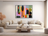 Large Mid-Century Canvas Wall Art - Framed Canvas Print - Midcentury Modern Abstract Painting - Large Geometric Artwork - &quot;LUCKY CHARM&quot;