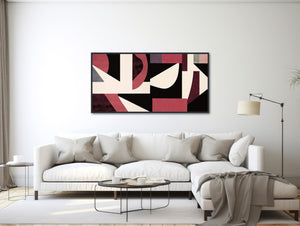 Large Mid-Century Canvas Wall Art - Framed Canvas Print - Midcentury Modern Abstract Painting - Black and White Shapes - &quot;FABLE&quot;