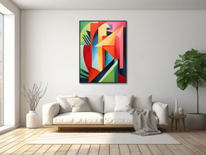 Large Mid-Century Canvas Wall Art - Framed Canvas Print - Midcentury Modern Abstract Painting - Tropical, Botanical Artwork - &quot;FORREST 2&quot;