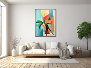 Large Mid-Century Canvas Wall Art - Framed Canvas Print - Midcentury Modern Abstract Painting - Tropical, Botanical Artwork - &quot;PARADISE&quot;