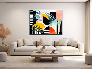 Large Mid-Century Canvas Wall Art - Framed Canvas Print - Midcentury Modern Abstract Painting - Tropical, Botanical Artwork - &quot;FRUIT PUNCH&quot;