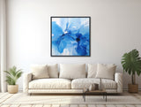 Large Floral Canvas Wall Art - Framed Canvas Print - Modern Abstract Floral Painting - Blue and White Flowers Artwork - &quot;MOONLIGHT DREAMS 2&quot;