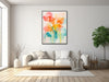 Large Floral Canvas Wall Art - Framed Canvas Print - Modern Abstract Floral Painting - Pink, Orange, Teal Flower Artwork - &quot;SOFT BOUQUET&quot;