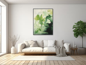 Large Floral Canvas Wall Art - Framed Canvas Print - Modern Abstract Floral Painting - Green Flower Artwork - &quot;FOREVER GREEN 2&quot;