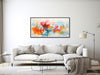 Large Floral Canvas Wall Art - Framed Canvas Print - Modern Abstract Floral Painting - Panoramic - Orange and Blue Flowers -  &quot;SUMMERTIME 4&quot;