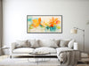 Large Floral Canvas Wall Art - Framed Canvas Print - Modern Abstract Floral Painting - Panoramic - Orange and Teal Flowers- &quot;SPRINGTIME 5&quot;