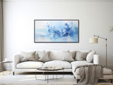 Large Floral Canvas Wall Art - Framed Canvas Print - Modern Abstract Floral Painting - Panoramic - Blue Flowers Artwork - &quot;BLUE BLOSSOMS&quot;