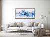 Large Floral Canvas Wall Art - Framed Canvas Print - Modern Abstract Floral Painting - Panoramic - Blue Flowers Artwork - &quot;BLOSSOMING BLUE&quot;