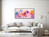 Large Floral Canvas Wall Art - Framed Canvas Print - Modern Abstract Floral Painting - Purple and Pink Flower Artwork - &quot;A LITTLE PUNCH&quot;