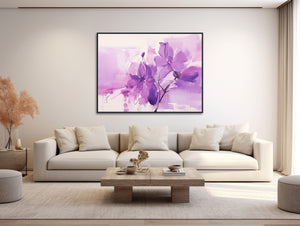 Large Floral Canvas Wall Art - Framed Canvas Print - Modern Abstract Floral Painting - Large Artwork - Purple Flowers - &quot;PURPLE PETALS&quot;