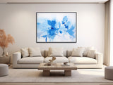 Large Floral Canvas Wall Art - Framed Canvas Print - Modern Abstract Floral Painting - Large Artwork - Blue Flowers - &quot;BLOOMING BLUE 1&quot;