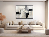 Large Geometric Canvas Wall Art - Framed Canvas Print - Modern Abstract Painting - Large Geometric Artwork - Black and White - &quot;TURN LEFT&quot;