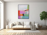 Large Abstract Canvas Wall Art - Framed Canvas Print - Modern Abstract Painting - Extra Large Mint, Orange, Purple Artwork - &quot;INCEPTION 2&quot;