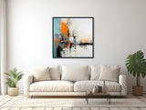 Large Abstract Canvas Wall Art - Framed Canvas Print - Modern Abstract Expressionist Painting - Teal, Orange, Black Artwork - &quot;MUCH LATER&quot;