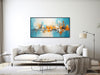 Large Abstract Canvas Wall Art - Framed Canvas Print - Modern Abstract Painting - Large Panoramic Art - Blue and Orange - &quot;MYSTIC SHADES&quot;