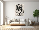 Large Black and White Abstract Wall Art - Framed Canvas Print - Modern Abstract Painting - Black and White Artwork - &quot;DANCING SKETCH 1&quot;