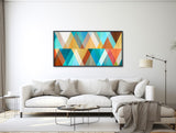 Mid Century Modern Artwork - Framed Canvas Print - Mid-Century Wall Art - Large Geometric Artwork -  Teal, Coral and Yellow -  &quot;Juxtaposed&quot;