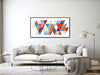 Large Mid-Century Canvas Wall Art - Framed Canvas Print - Geometric Abstract Panoramic Painting - Colorful Triangles - &quot;STAGGER&quot;